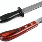 Hoof Knife with Sharpener,Farrier Tool Kit,Double Edged Hoof Trimming Knife with Wooden Handle, High-Carbon Steel Blade Hoof Knife for Horses-0