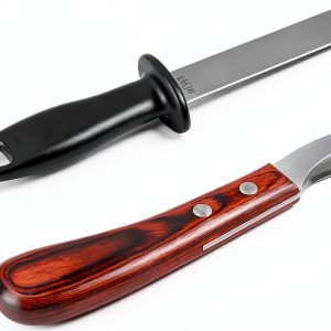 Hoof Knife with Sharpener,Farrier Tool Kit,Double Edged Hoof Trimming Knife with Wooden Handle, High-Carbon Steel Blade Hoof Knife for Horses-0