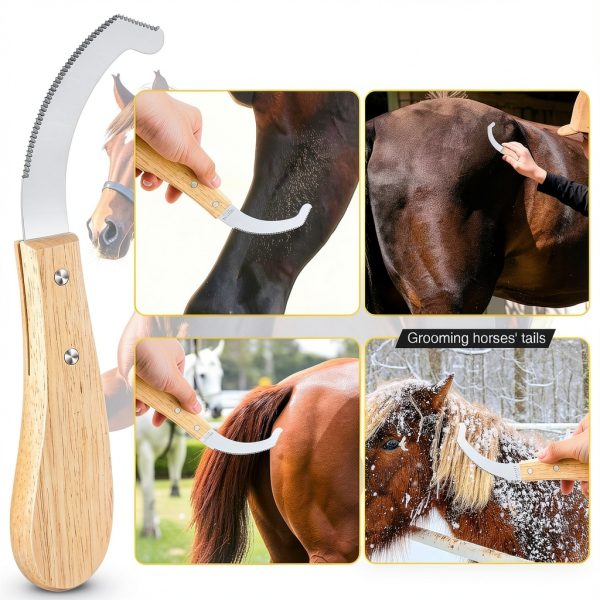 Bot Egg Knife for Horses, Horse Farrier Tool Grooming Bugs, Stainless Steel Blade with Wood Handle, Precision Grooming Tool for Bot Egg Removal-6